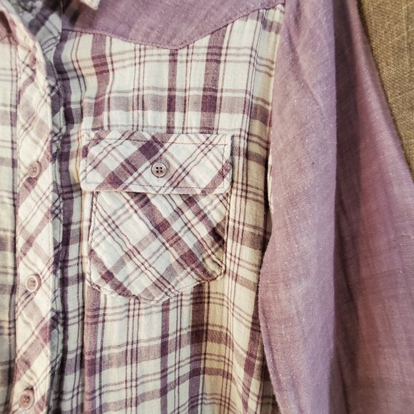 Purple Plaid Button Down Long Sleeve Shirt - Picture 3 of 5